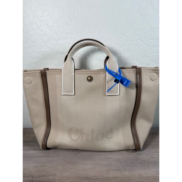 New Season Chloé large Carry Canvas Leather tote bag in Neutral Beige ~NWT~ - Picture 11 of 12